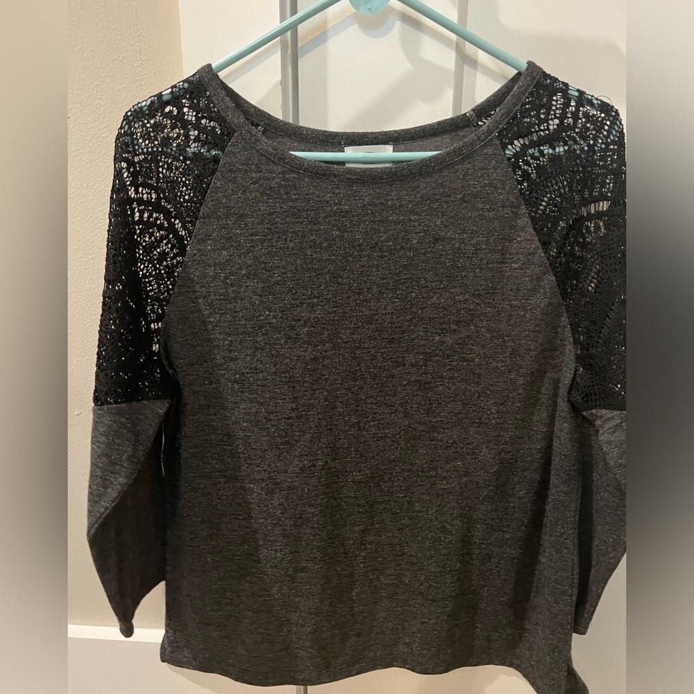 Old Navy Dark Gray Sweater with Black Lace Shoulders